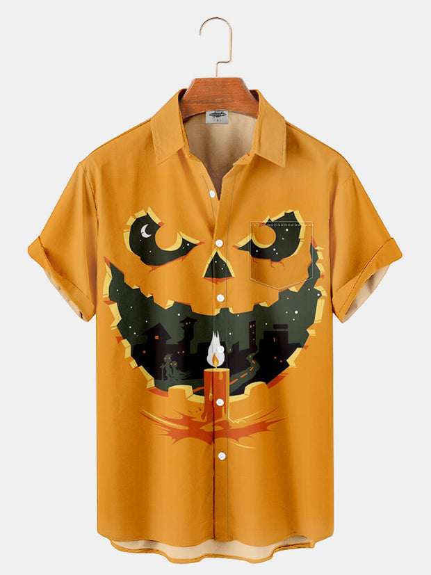 Fydude Men'S Halloween Pumpkin Printed Shirt