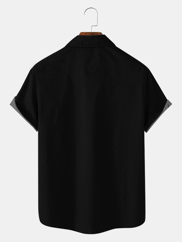 Fydude Men'S Mardi Gras Mask FAT TURSDAY Print Short Sleeve Shirt