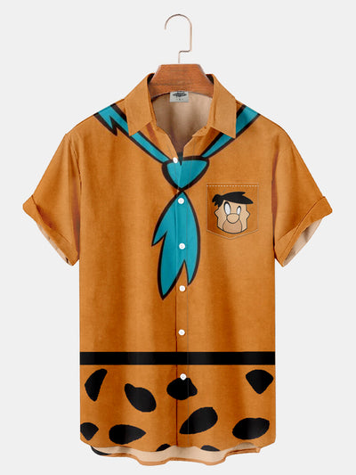 Fydude Men'S Funny Flintstones Cartoon Character Fred Printed Shirt
