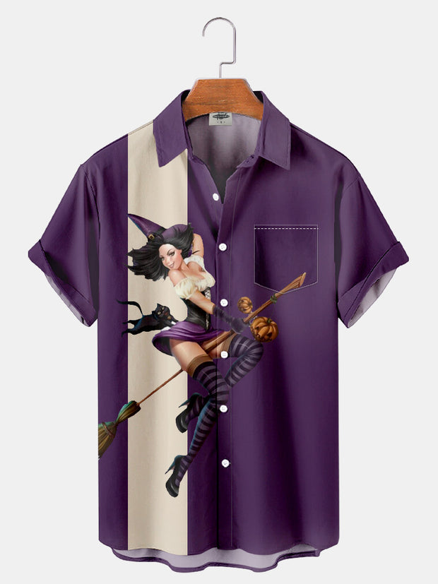 Fydude Men'S Halloween Witch Printed Shirt