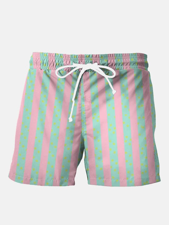 Men'S Pink KEN Same Style Beach Stripe Print Hawaiian Short