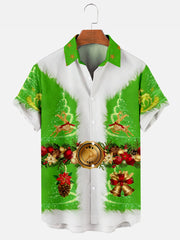 Fydude Men's Christmas Fun Santa Print Short Sleeve Shirt