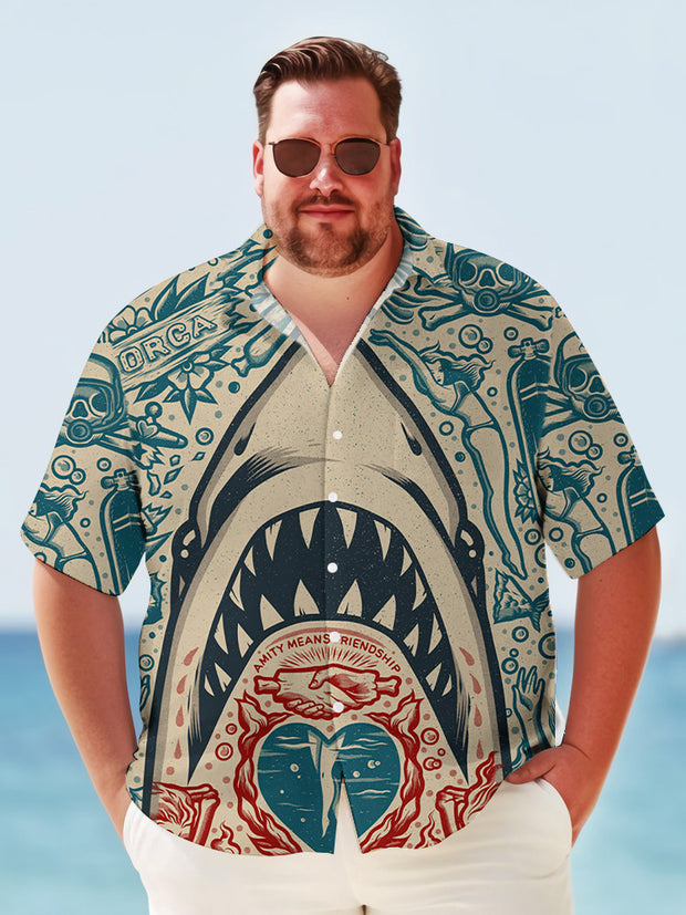 Fydude King Size Men'S Vintage Shark Printed Shirt