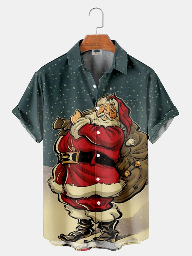 Fydude Men'S Christmas Santa Snow Night Printed Shirt
