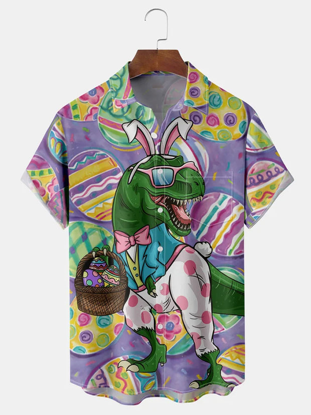 Fydude Men'S Easter Eggs And Dinosaurs Printed Shirt