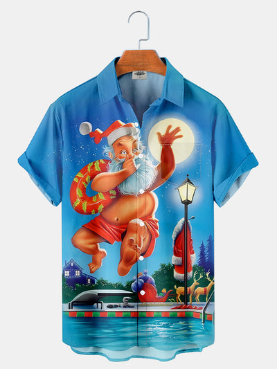 Fydude Men'S Christmas Santa Swiming Printed Shirt
