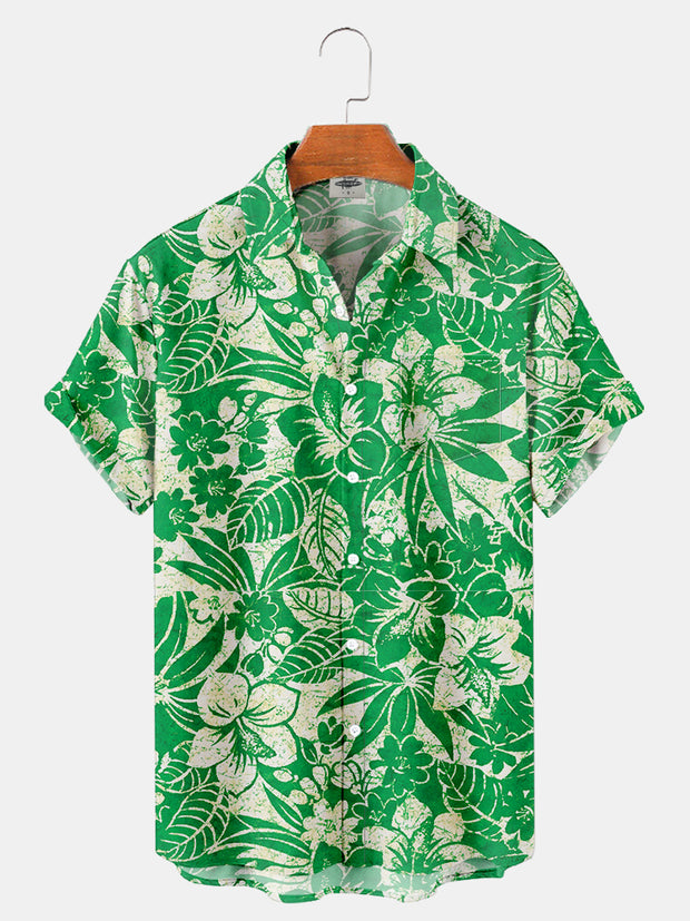 Fydude Men'S Tropical Hawaiian Flower Painting Printed Shirt