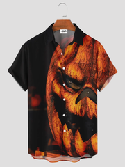 Men's Evil Pumpkin Halloween Short Sleeve Shirt