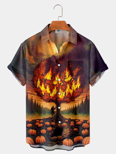 Fydude Men'S Halloween Skull Pumpkin Printed Shirt