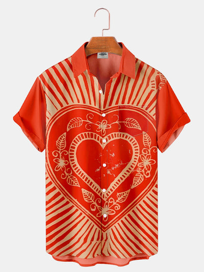 Fydude Men'S Valentine'S Day Love Print Short Sleeve Shirt