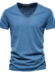 Casual Solid V-neck Short Sleeve T-Shirt