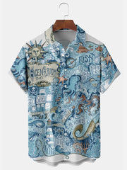 Fydude Men'S Sea Life Mermaid Printed Shirt