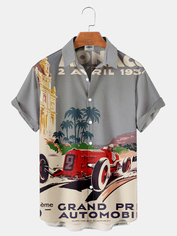 Fydude Men'S Vintage Racing Poster Print Shirt