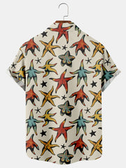 Fydude Men'S Retro Fun Sexy Starfish Printed Shirt