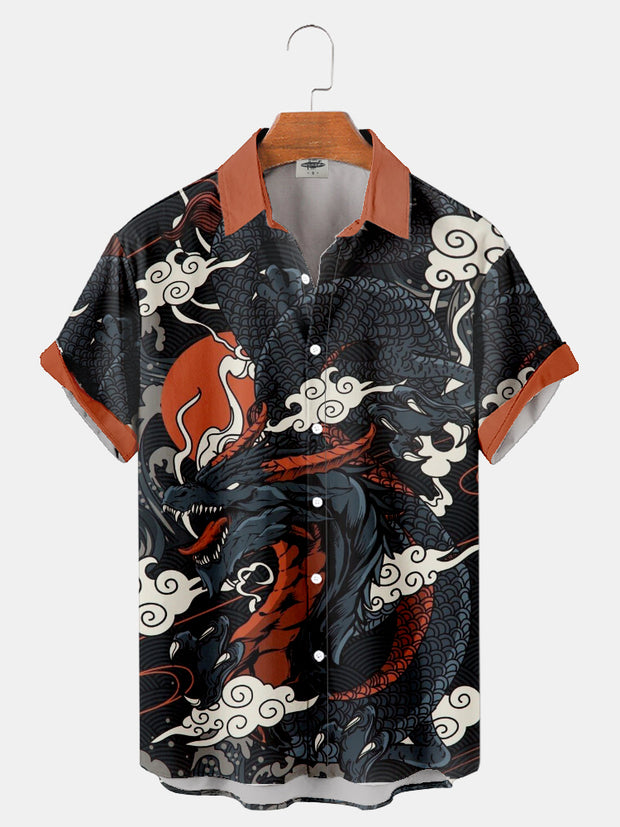 Fydude Men's ukiyo-e oriental dragon print shirt