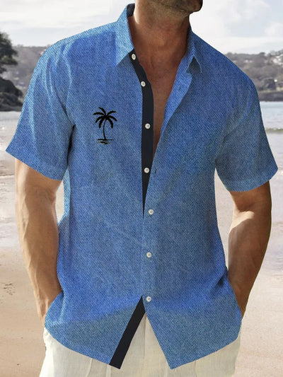 Fydude Men'S Vacation Coconut Tree Cotton linen Shirt