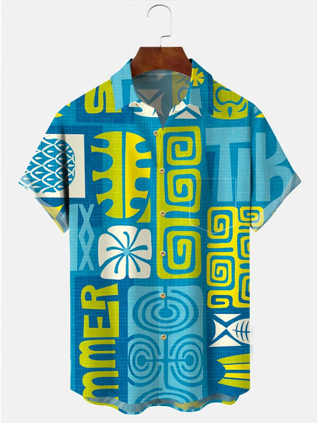 Fydude 60s Vintage Hawaiian Tiki Short Sleeve Shirt