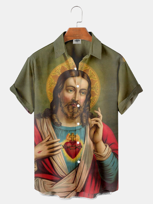 Fydude Men's Easter Jesus printed shirt