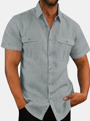 Men'S Cotton And Linen Solid Color Shirt