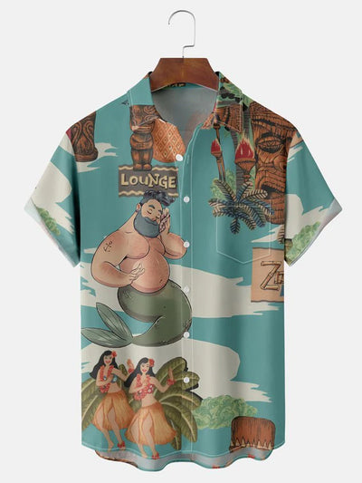 Fydude Men'S Male Mermaid Island Tiki Printed Shirt