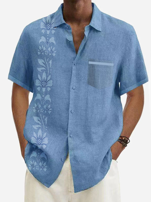 Men's Cotton Linen Floral Print Shirt