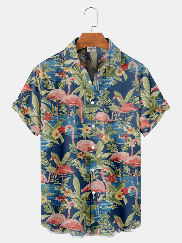 Men'S Tropical plants and flamingos Print Shirt
