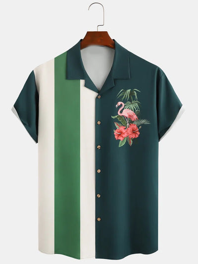 Fydude Men'S Hawaii Island Flamingo Printed Shirt
