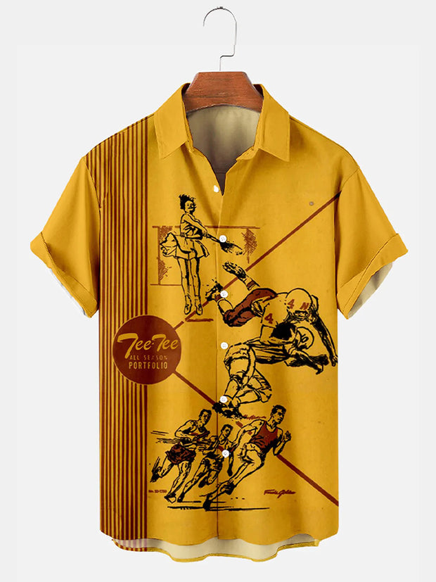 Fydude Men'S Retro Nostalgia Movement Baseball Printed Shirt