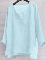 Cotton Blend Solid Color Loose Long-Sleeved Shirt