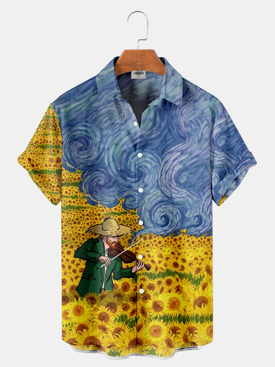Men'S Van Gogh Sunflower Sea Print Shirt