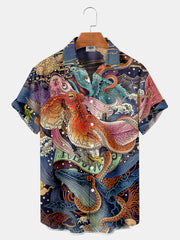 Mens Ukiyo-E Octopus Sea Life Print Shirt