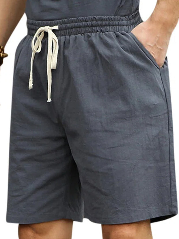 Mens Linen Solid Color Shorts