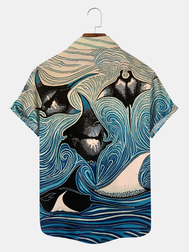 Fydude Men'S Wave Batfish Printed Shirt