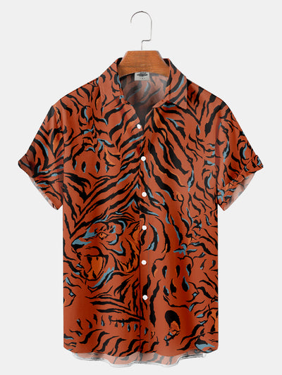 Fydude Men'S Casual Tiger Printed Shirt