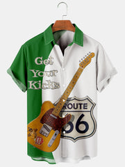 Fydude Men'S ROUTE 66 And Music Get Your Kicks Printed Shirt