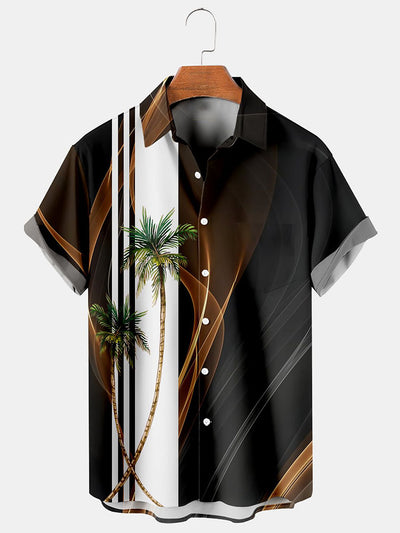 Fydude Men's Coconut Tree Gradients Casual Loose Short Sleeve Shirt