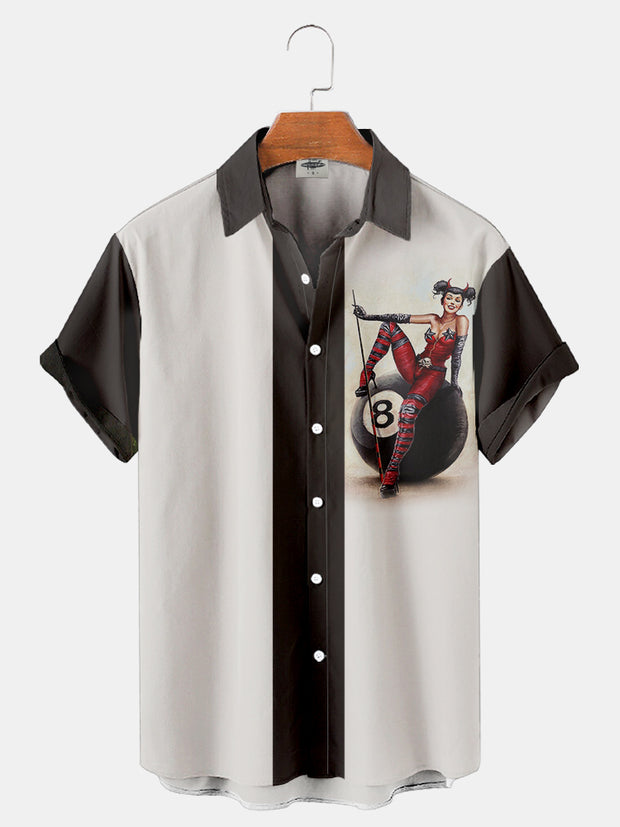 Fydude Men's Vintage 8 billiard Printed Shirt