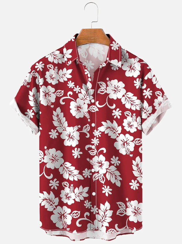 Fydude Men'S Hawaiian Plant Flower Leaf  Printed Shirt