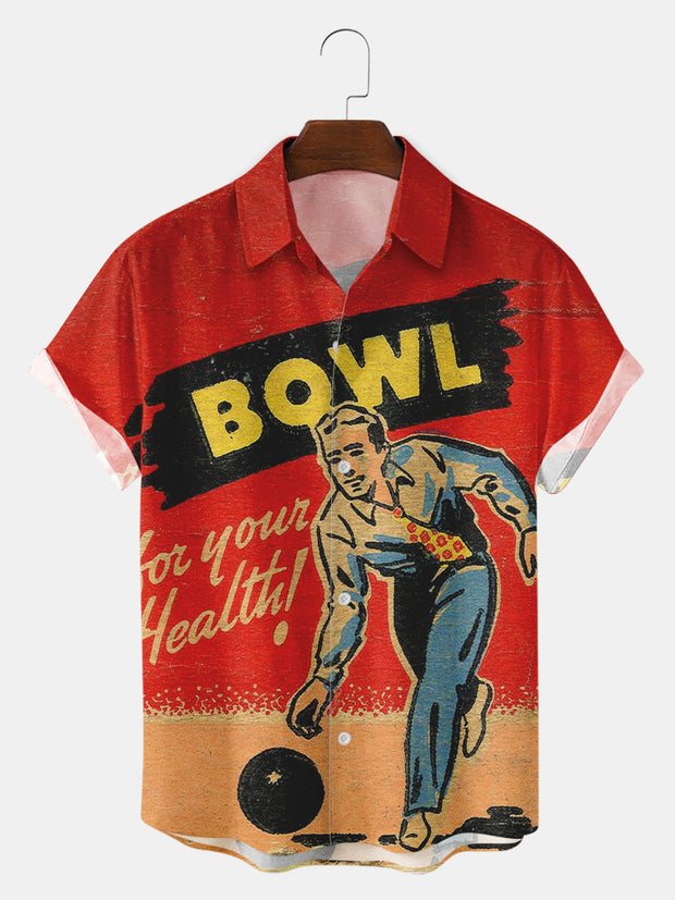 Men'S Vintage BOWL Bowling Printed Shirts