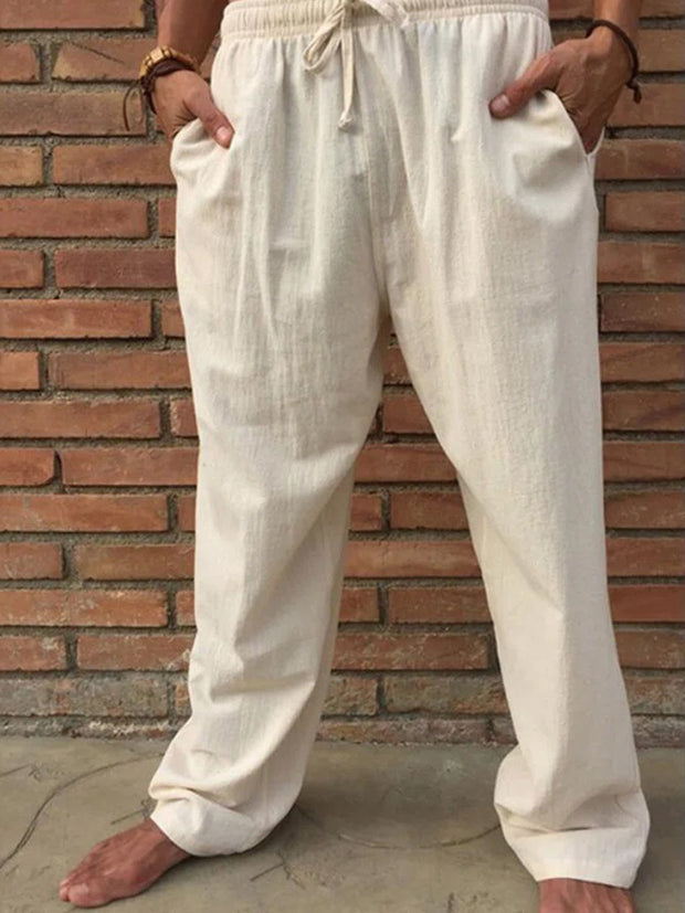 Solid Cotton And Linen Pants