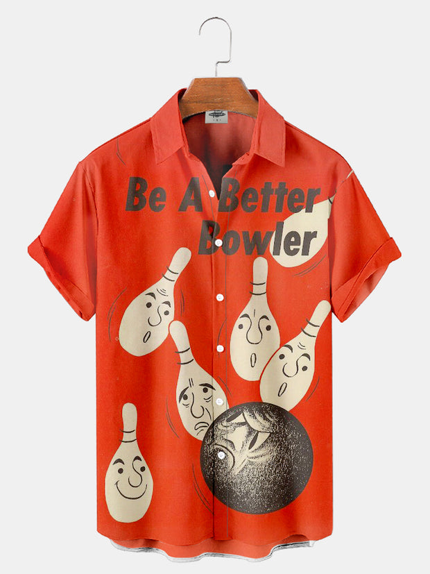 Fydude Men's Vintage BE A BETTER BOWLER Printed Shirt