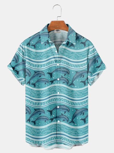 Fydude Men'S Ocean Dolphin Printed Shirt