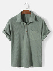 Men's Cotton Corduroy Plaid Short Sleeve Shirts