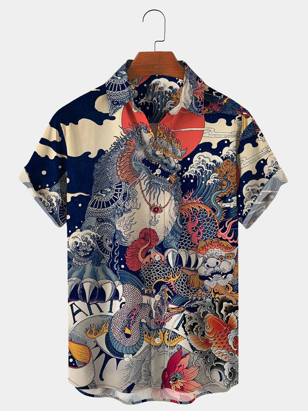Fydude Men'S Ukiyoe Printed Shirt