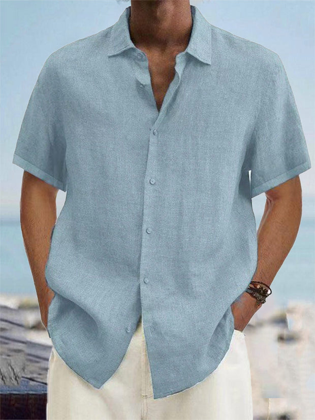 Fydude Men's Cotton Linen Short Sleeve Shirts