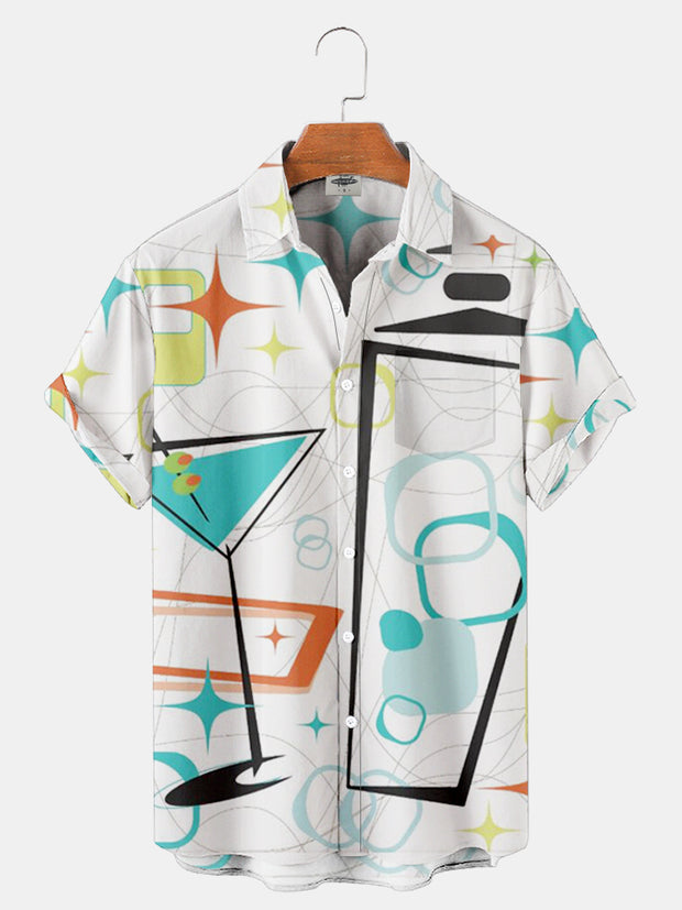 Fydude Men'S Cocktail Geometric Pattern Printed Shirt
