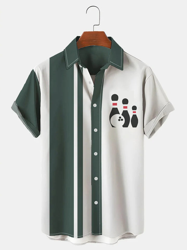 Men's Vintage Bowling Geometric Print Regular Sleeve Shirt