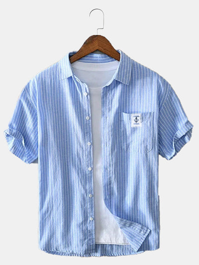 Men's Stripe Printed Linen Cotton Shirt