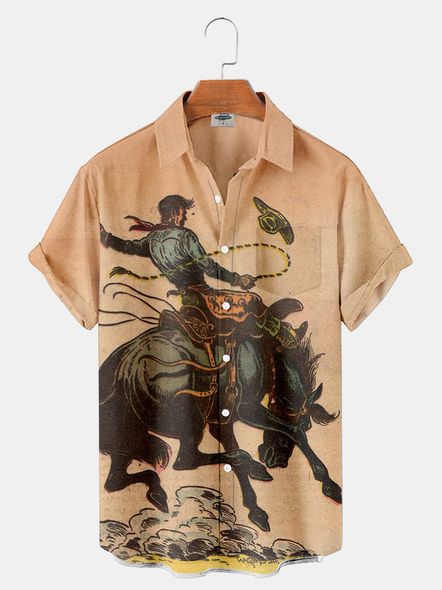 Fydude Men'S West Cowboy Print Shirt