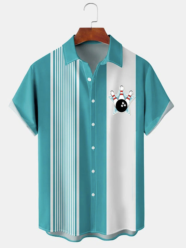 Men's Vintage Bowling Geometric Print Regular Sleeve Shirt